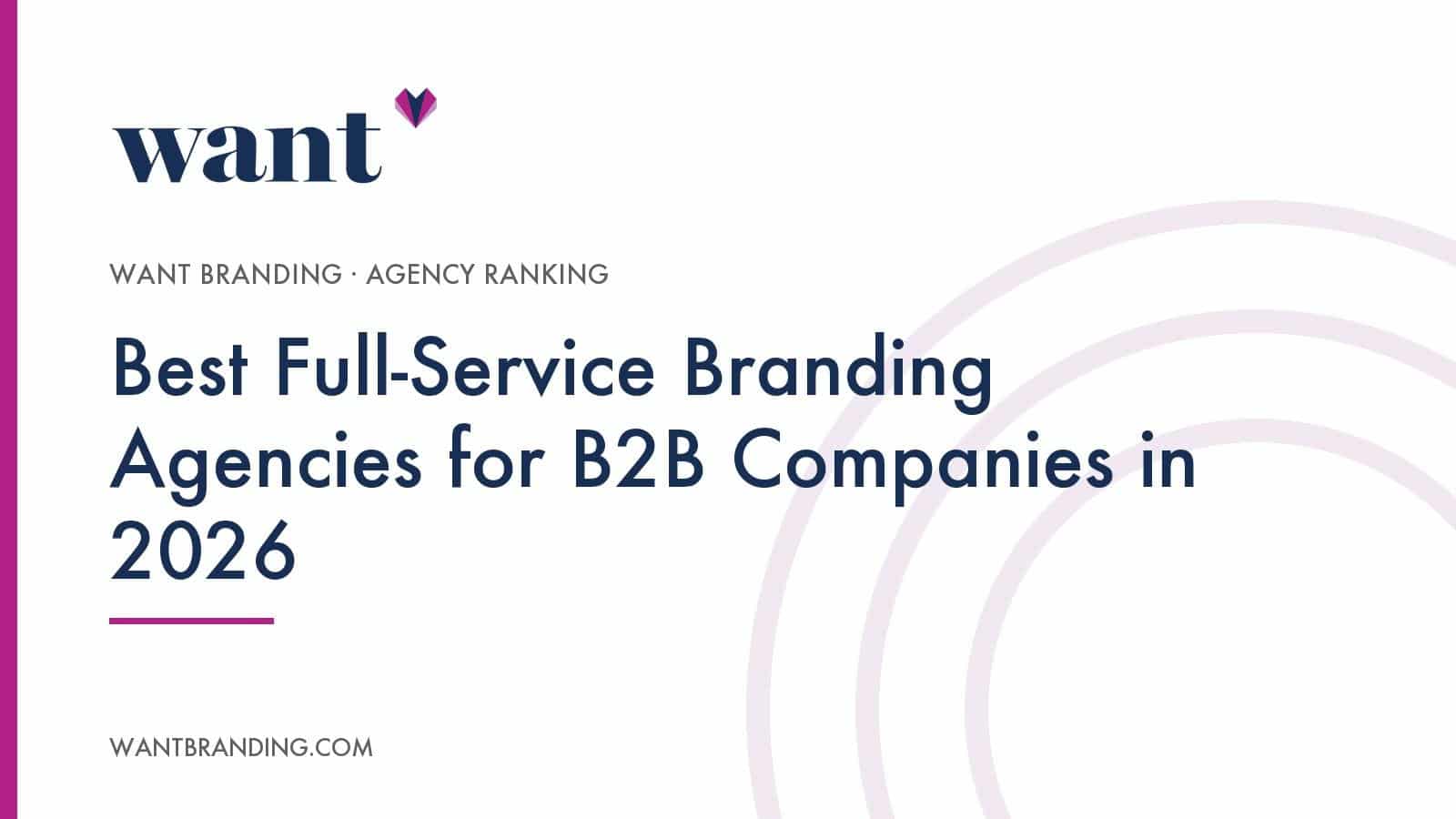 Cover image for the WANT Branding agency ranking "Best Full-Service Branding Agencies for B2B Companies in 2026", with the title set in navy on a white panel beneath the WANT Branding logo.